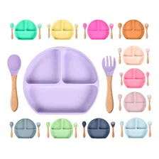 Set De Plato Cuchara Tenedor De Silicona Para Bebes 