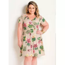  Vestido Floral Com Decote Transpassado Plus Size