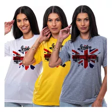 Kit 3 Camisetas Femininas London Várias Cores T-shirt