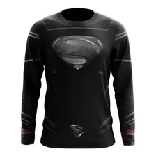 Playera Sublimada Superman Negro Manga Larga