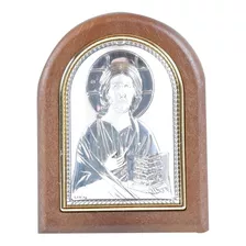 Cuadro De Pie Icono Pantocrator Plata 925, Oro Y Madera Ita