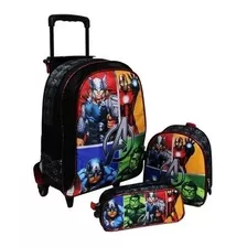 Kit Mochila Escolar Avengers Vingadores Rodinhas Aula Top