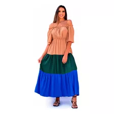 Vestido Longo Tricolor Ciganinha