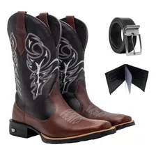 Bota Texana Western Masculina Bico Quadrado Kit Promoção