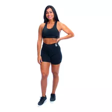 Conjunto Academia Básico Feminino Shorts Fitness + Top Preto