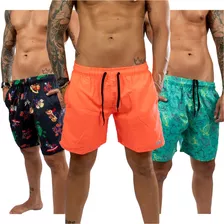 Kit 3 Short Masculino Bermuda Praia Tactel Surf Neon Atacado