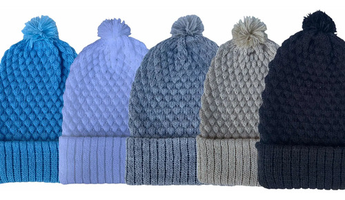 Kit 5 Toucas Gorro Bebê Tricô 3 A 6 Meses Menino Azul-aço 3-6 M Tricô