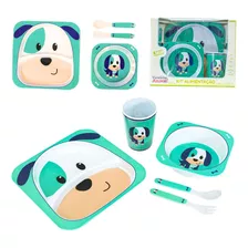 Kit Refeição Infantil 5 Peças Prato Copo Colher Garfo 