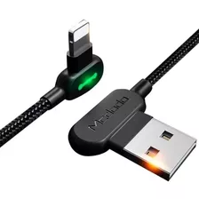 Cabo Carregador Usb Led Lightning P/ iPhone 90 Graus 1,8m