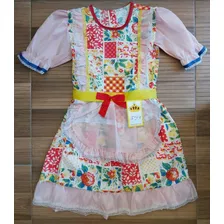 Vestido Infantil Temático Festa Junina Xadrez Tam 14 + Tiara