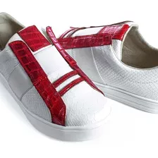 Tenis Hombre Sneakers Blancos Snake Det Rojo Cinta Moon & Ra