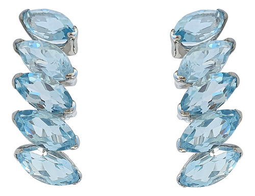 Brinco Meia Argola De Águas Marinhas Em Ouro 18k 750 Branco