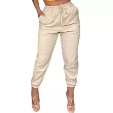 Calça Jogger Feminina De Linho Com Elastico