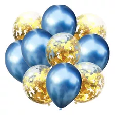 10 Globos Chrome Y Confeti 12 Pul 5c/u Cromados Elige Color Color Azul/dorado