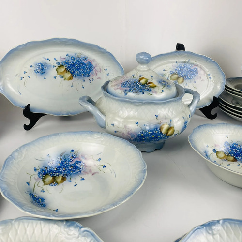 Jogo Jantar Porcelana Pintada À Mão 41 Peças Azul-celeste Floral 2