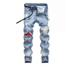 Calça Jeans Masculina Com Pernas Retas Rasgadas