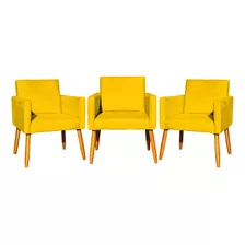 Kit 3 Poltronas Decorativas Nina Pe Palito Suede Cores Cor Amarelo Desenho Do Tecido Suede Liso