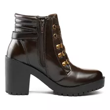 Bota Coturno Feminino Cano Curto Tratorada Salto Grosso