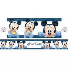 Faixa Adesiva Personalizada Infantil Menino Mickey Bebê Azul