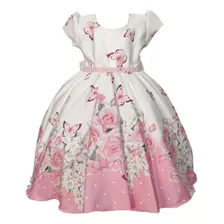 Vestido Festa Infantil Jardim Encantado Borboletas Rosa Luxo