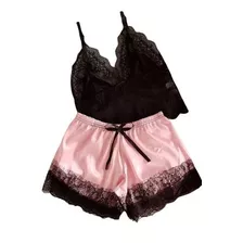 Conjunto Babydoll Feminino Cropped Rendado E Short Cetim