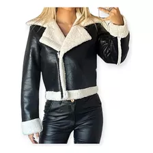 Campera Corta Gamulan Cruzada Cuero Sintético Con Corderito