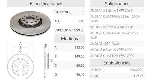 Par De Discos Delantero De Freno Audi A4 312mm 99-06 Foto 2