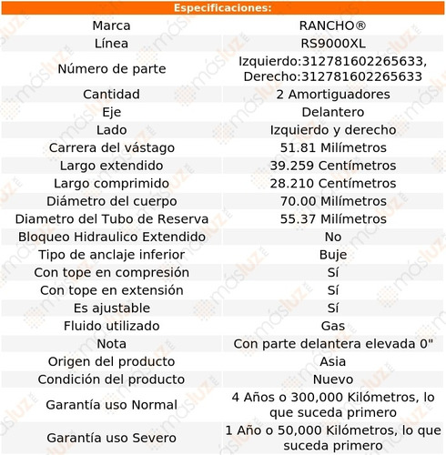 Kit 2 Amortiguadores Del Gas Rs9000xl H2 Hummer 03/09 Foto 3