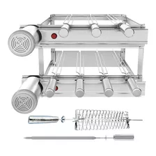 Churrasqueira Inox Gira Grill 7 Espetos Giratórios C Grelha