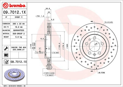 Disco De Freno / Vw Jetta Gls Vr6 2000 Delantero Ventilado Foto 2