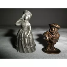 Antiguas Miniaturas Mujer Peltre Y Caballero Bronceado 4,5 C