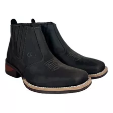 Bota Masculina Couro Legítimo Para Trabalho Bico Quadrado