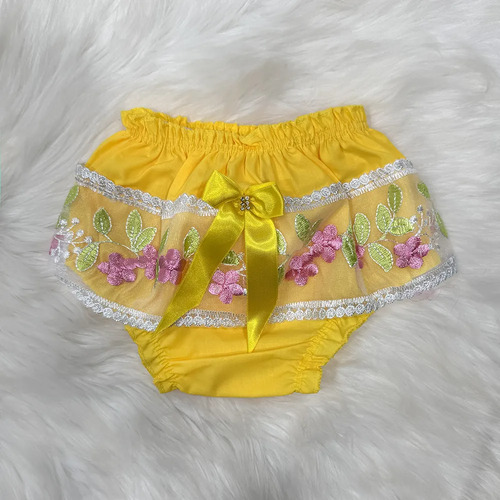 Calcinha Infantil Renda Sobreposta E Fitas Decorativas Verde-claro Único - 6 Meses A 2 Anos