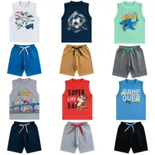 Kit 6 Conjunto Bebe Infantil Verão Roupa De Calor Menino