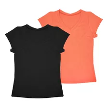 Kit 2 Camisetas Blusas Femininas Babylook Slim Gola V Básica