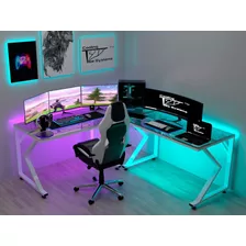 Escritorio Gamer En L Ice K Dual Rgb Computadora Oficina 