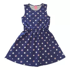 Vestido Infantil Kamylus Azul Marinho Com Elástico Cintura 