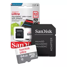 Cartão De Memoria 64gb Sandisk Microsd Cl10 80mb/s Ultra