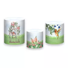 Trio De Capas De Cilindro - Jardim Beija-flor Folhas Cute 03