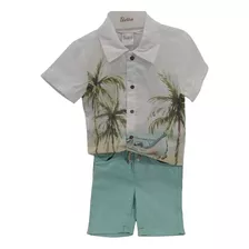 Conjunto Menino Camisa Estampada + Bermuda Paraiso Rf 14063