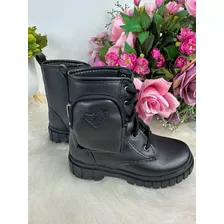 Bota Infantil Bolsinha Preto Cano Médio Moda Outono/inverno