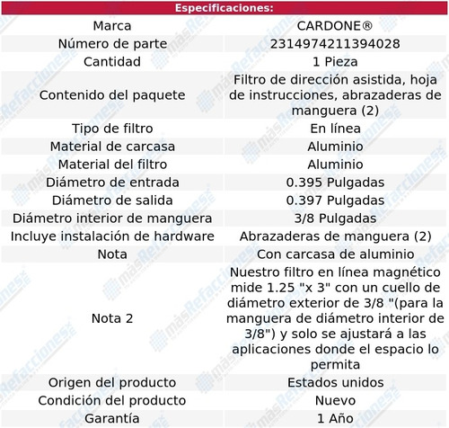 Filtro Hidrulico Direccin 3/8 Cardone Sportwagon 64-72 Foto 5