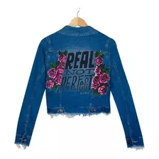 Campera Jean Pintada Estampada Rosas Flores Real No Perfecta