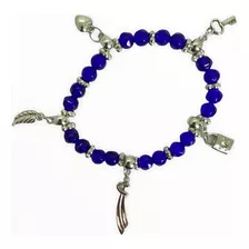 Pulseira Ogum Azul Escuro Penduricalhos Cristal E Silicone