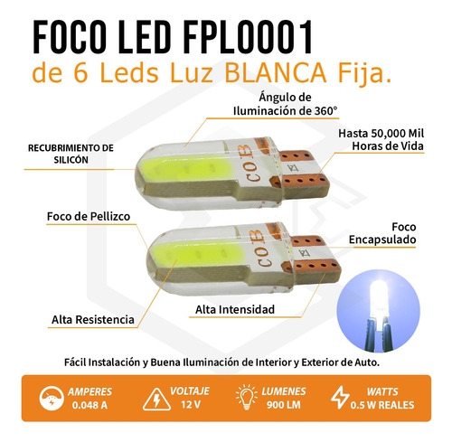 Kit 5 Pares Focos Led Cob Grande Pellizco T10 Silicon Auto  Foto 3