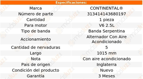 Banda 1015 Mm Acc Probe V6 2.5l 93/97 Continental Alt C A/a Foto 5