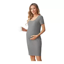 Maternidad Vestido Cómodo Tejido De Canalé Unicolor