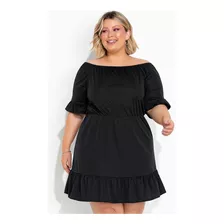 Vestido Preto Com Babado Plus Size