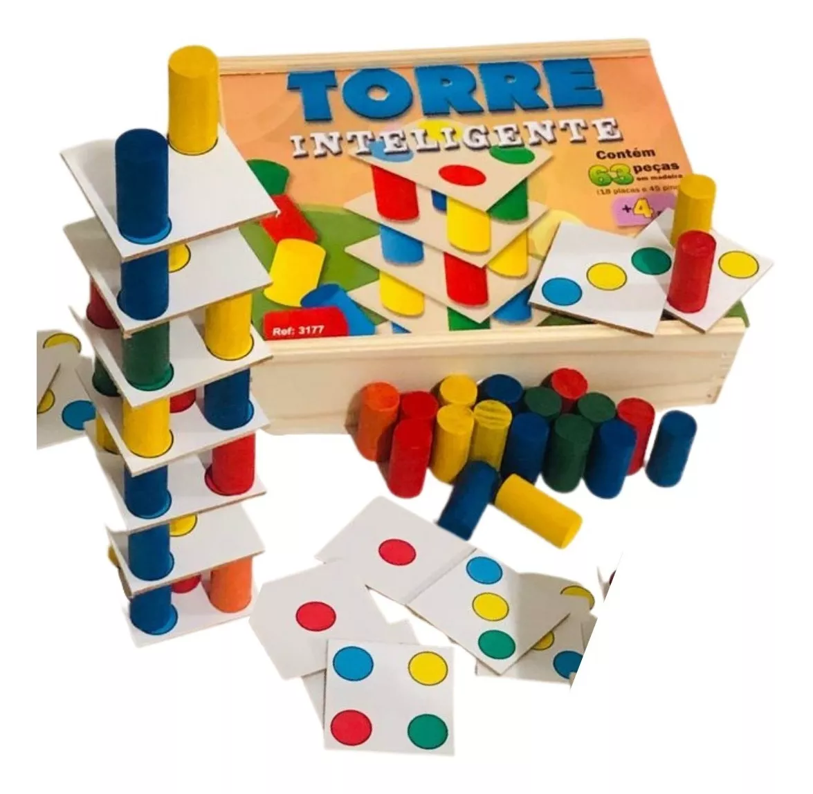 Brinquedo Jogo Torre Inteligente Colorido Madeira Educativo