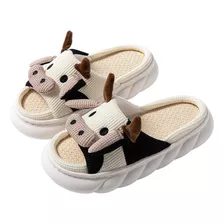 Pantuflas De Vaca Para Mujer Dama Hombre Algodón Cómoda Lino